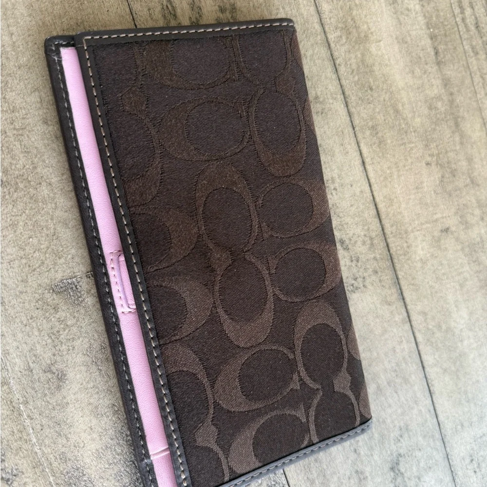 Coach Checkbook cover; Brown and Pink - Picture 1 of 2